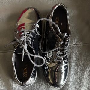 Zara Metallic Silver and Black Lace-Up Shoes